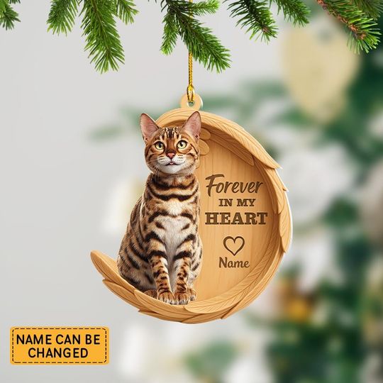 Personalized Bengal Cat Angel Wings Ornament, Bengal Cat Forever In My Heart Christmas Ornament Decor, Bengal Cat Xmas Gift