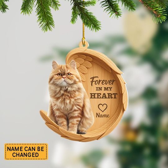 Personalized Persian Cat Angel Wings Ornament, Persian Cat Forever In My Heart Christmas Ornament Decor, Persian Cat Xmas Gift