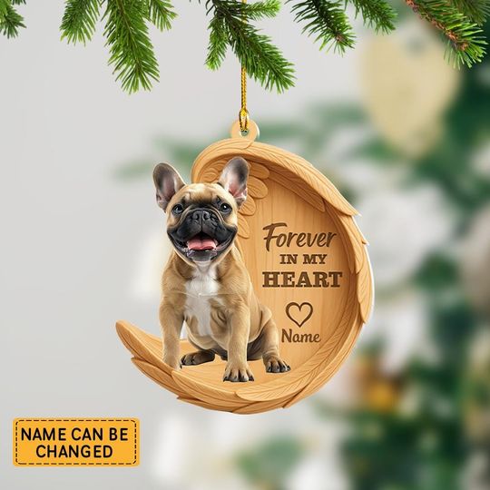 Personalized French Bulldog Dog Angel Wings Ornament, Bulldog Dog Forever In My Heart Christmas Ornament Decor, Dog Xmas Gift