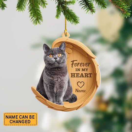 Personalized British Shorthair Cat Angel Wings Ornament, Cat Forever In My Heart Christmas Ornament Decor, Cat Xmas Gift