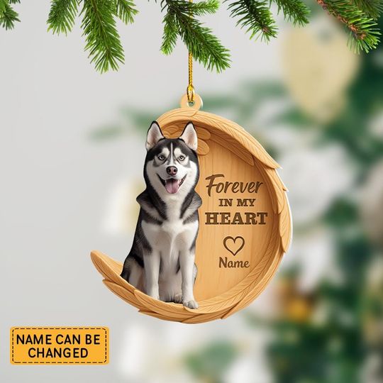 Discover Personalized Husky Dog Angel Wings Ornament, Husky Dog Forever In My Heart Christmas Ornament Decor, Husky Dog Xmas Gift