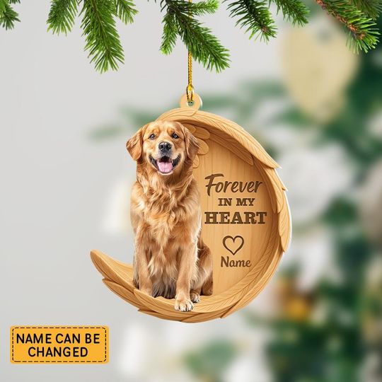 Personalized Golden Retriever Dog Angel Wings Ornament, Dog Forever In My Heart Christmas Ornament Decor, Dog Xmas Gift