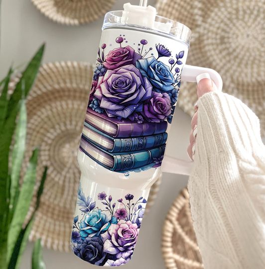 Discover Bookish Tumbler Wrap: Floral Books Design, 40oz Quencher