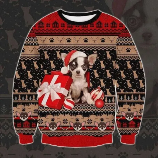 Discover Festive Chihuahua Ugly Christmas Sweater 3D All Over Print Gift For Christmas