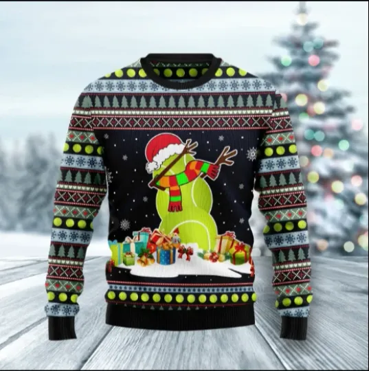 Discover Tennis Snowman Ugly Christmas Sweater 3D All Over Print