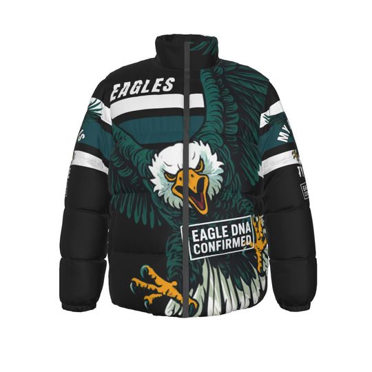 Eagles Down Puffer Jacket - Eagle DNA Confirmed AOP Winter Coat - Heavy Warm Stand Collar Outerwear