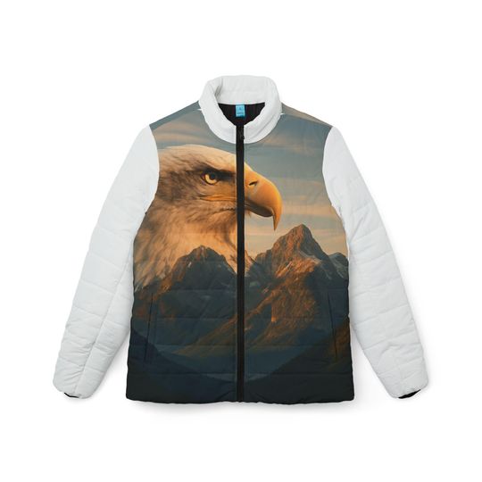 Discover Majestic Eagle Over Mountains Puffer Jacket | All-Over Print