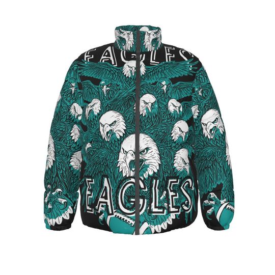 Discover Flock of Eagles Down Jacket  Green White AOP Unisex Puffer  Unisex