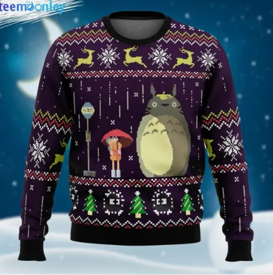 2025 Totoro Rain Ugly Christmas Sweater Gift For Christmas