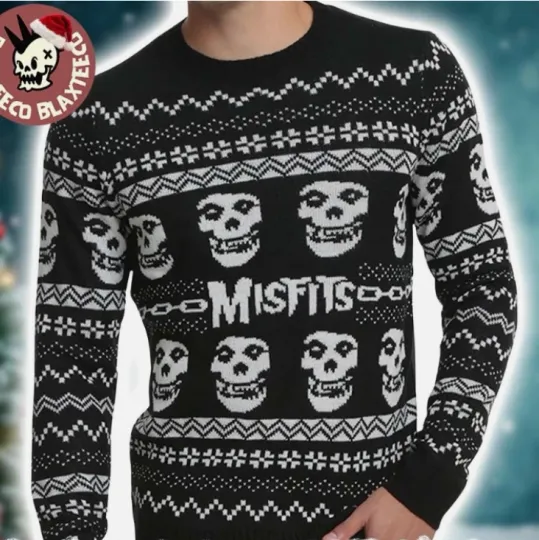 Misfits Band Crimson Pattern Classic Black Ugly Christmas Sweater