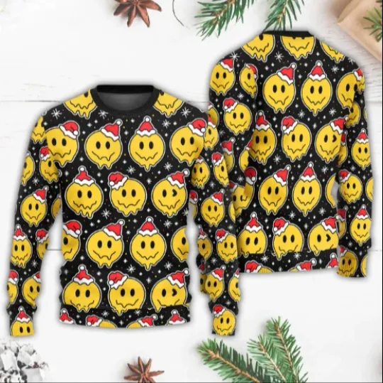 Discover Smile Happy Face With Santa Hat Ugly Christmas Sweater