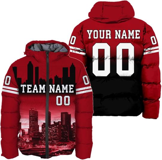 Personalized Atlanta Falcons Men's Hooded Puffer Jacket