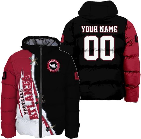 Personalized Atlanta Falcons Men's Hooded Puffer Jacket