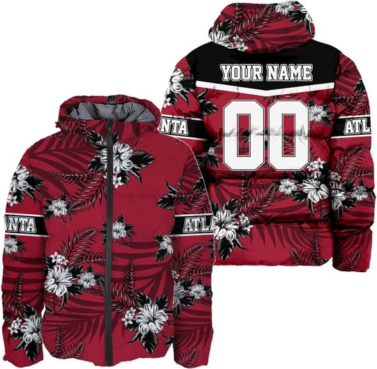 Personalized Atlanta Falcons Men's Hooded Puffer Jacket