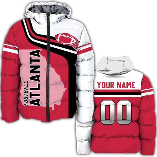 Personalized Atlanta Falcons Men's Hooded Puffer Jacket