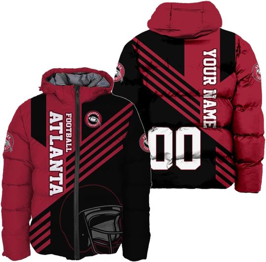 Personalized Atlanta Falcons Men's Hooded Puffer Jacket