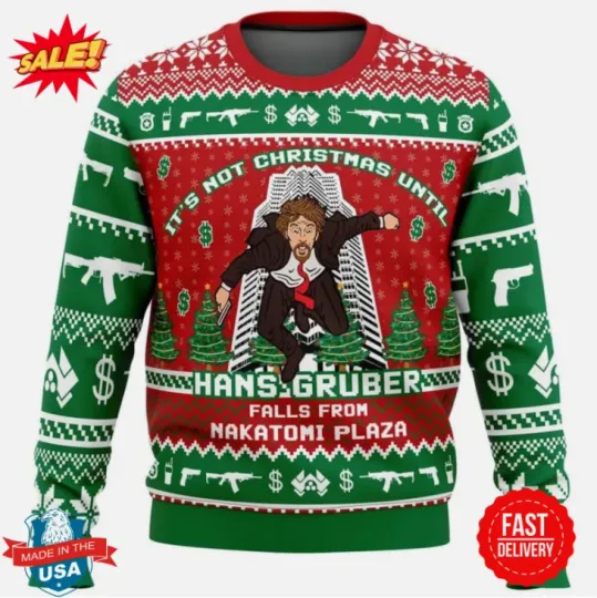 Hans Gruber Fall Nakatomi Plaza Die Hard Ugly Christmas Sweater