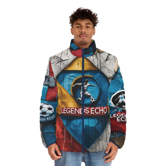 Men's puffer Jacket, Sports Fan Puffer Coat, Athletic Outerwear, Soccer Dad Gift, Team Coach Winter Apparel