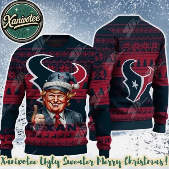 Discover Texan Team X Donald Trump 2025 Ugly Christmas Sweater Gift For Christmas