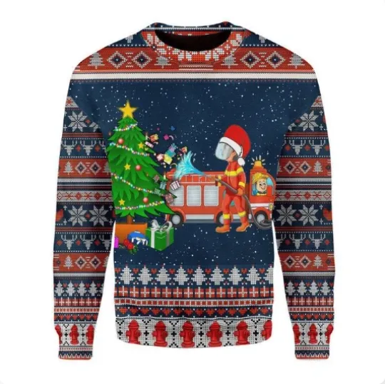 Firefighter Presents Ugly Christmas Sweater