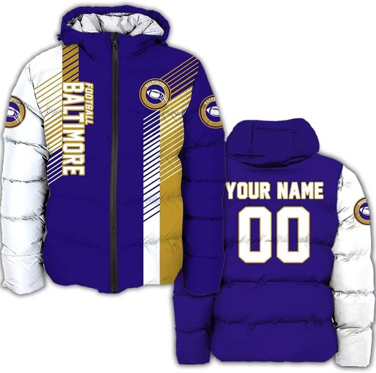 Personalized Baltimore Ravens Men's Hooded Puffer Jacket