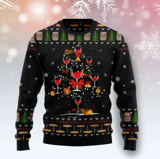 Discover Red Wine Christmas Ugly Christmas Sweater, Perfect Holiday Gift
