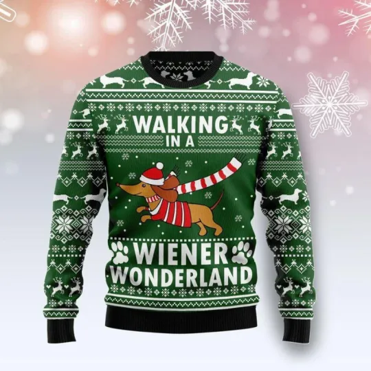 Dachshund Weiner Wonderland Ugly Christmas Sweater, Perfect Holiday Gift