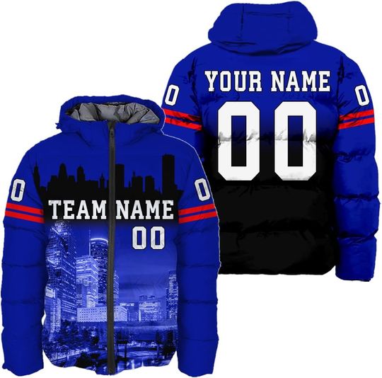 Personalized Buffalo Bills Men's Hooded Puffer Jacket