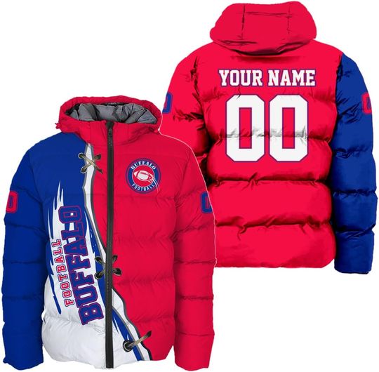 Personalized Buffalo Bills Men's Hooded Puffer Jacket