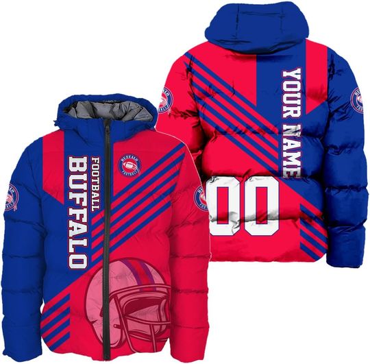 Personalized Buffalo Bills Men's Hooded Puffer Jacket