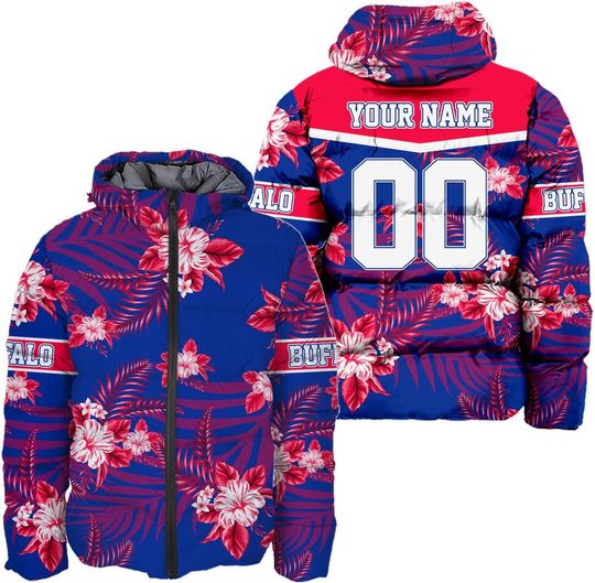 Personalized Buffalo Bills Men's Hooded Puffer Jacket