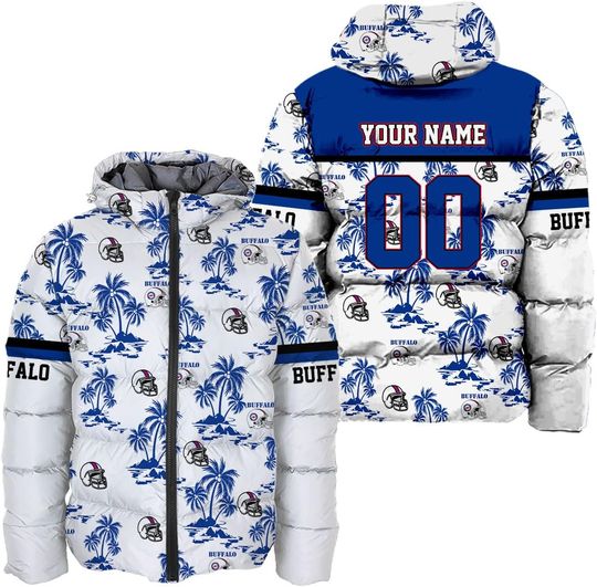 Personalized Buffalo Bills Men's Hooded Puffer Jacket