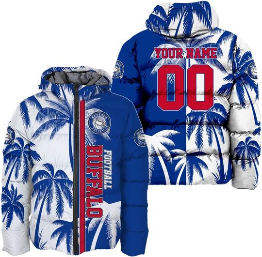Personalized Buffalo Bills Men's Hooded Puffer Jacket