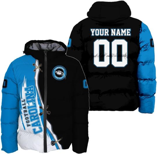 Discover Personalized Carolina Football Team Panthers Men's Hooded Puffer Jacket