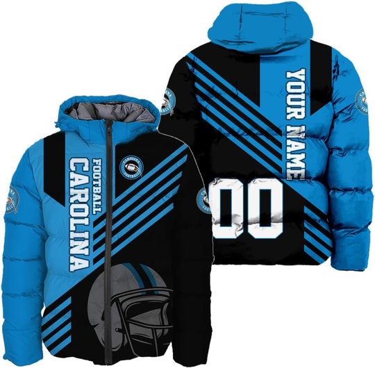 Discover Personalized Carolina Football Team Panthers Men's Hooded Puffer Jacket
