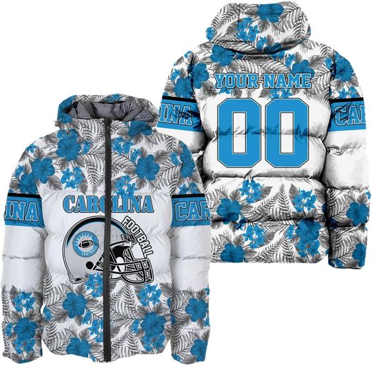 Discover Personalized Carolina Football Team Panthers Men's Hooded Puffer Jacket