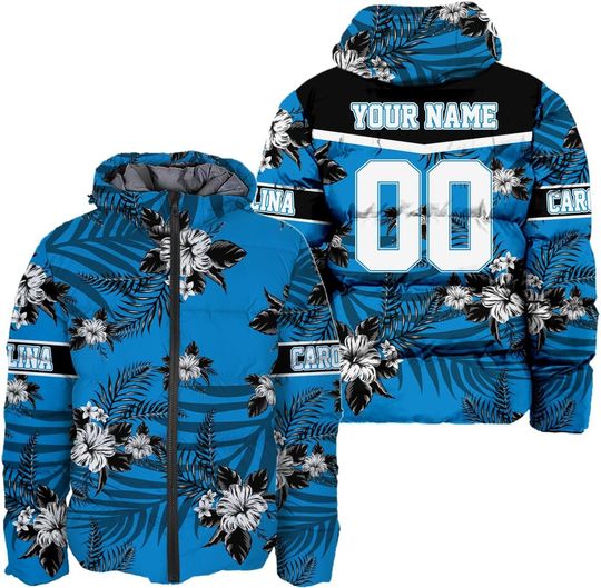 Discover Personalized Carolina Football Team Panthers Men's Hooded Puffer Jacket