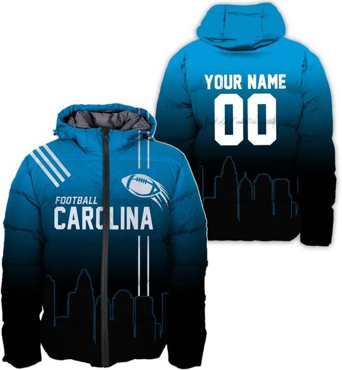 Discover Personalized Carolina Football Team Panthers Men's Hooded Puffer Jacket