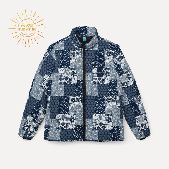 Discover Womens Puffer Jacket - Michigander "M" Spirit Blue