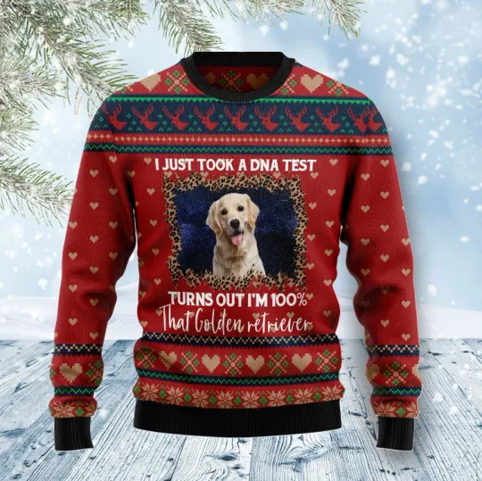 Golden Retriever DNA Ugly Christmas Sweater, Perfect Holiday Gift