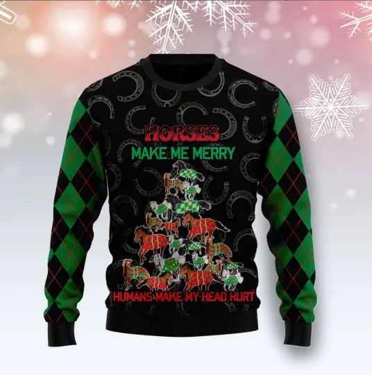 Discover Horses Merry Christmas Ugly Christmas Sweater, Perfect Holiday Gift