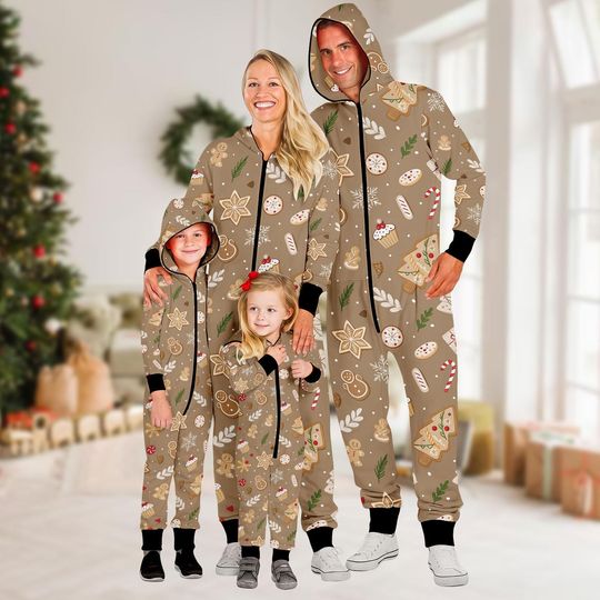Discover 3D Gingerbread Fleece Jumpsuit for Kids, Holiday Cookie Print Hooded Pajamas