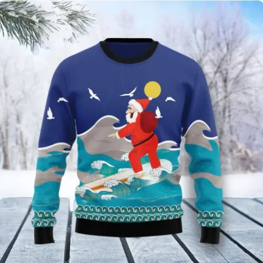 Discover Surfing Santa Ugly Christmas Sweater