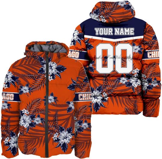 Discover Personalized Chicago Football Team Bears Men's Hooded Puffer Jacket
