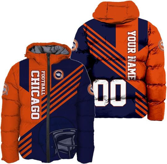 Discover Personalized Chicago Football Team Bears Men's Hooded Puffer Jacket