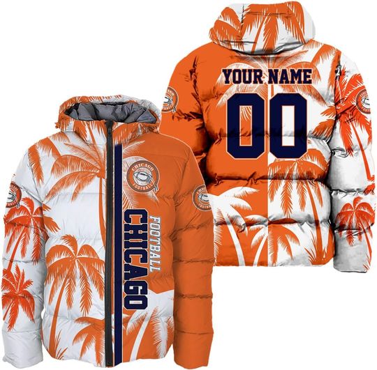 Discover Personalized Chicago Football Team Bears Men's Hooded Puffer Jacket
