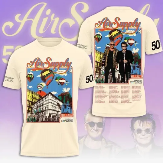 Discover Air Supply 50th Anniversary Tour 2025 3D T-Shirt