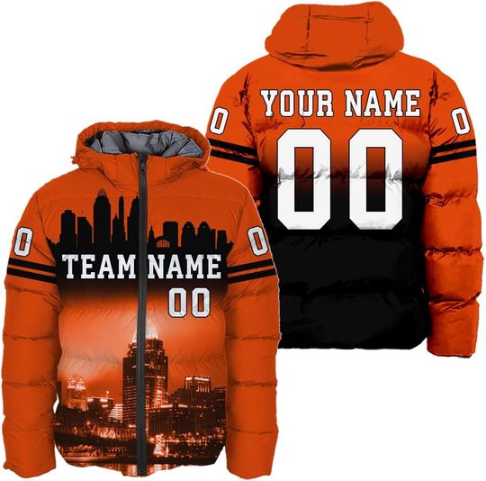 Discover Mens Custom Down Jacket American Sport Personalized Puffer Jacket Any Name Number City Landscape Team Name S-5XL