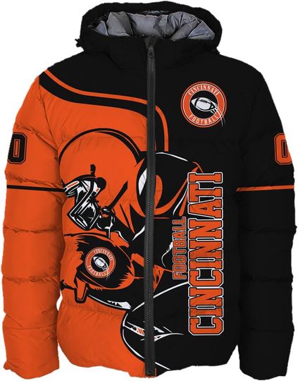 Discover Mens Football Men's American Football Personalized Puffer Jacket Plus Size Apparel Down Jacket Custom Name Number City S-5XL