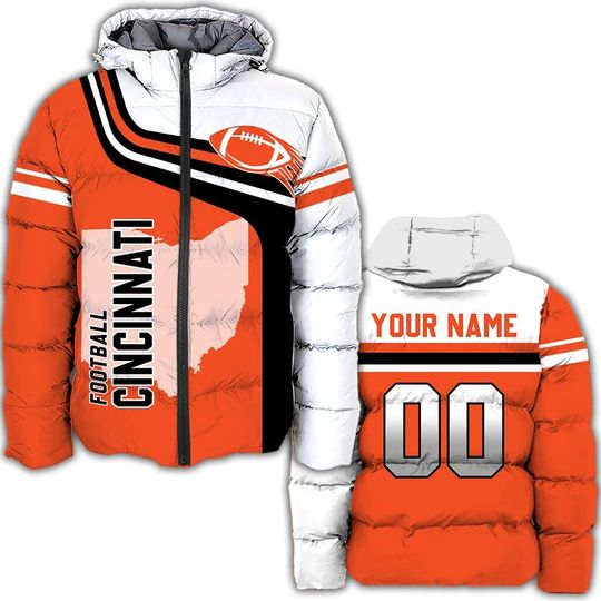 Discover Men Personalized Winter Football Puffer Down Jacket Custom Number Name Logo Lightweight Water Resistant Jackets Coats